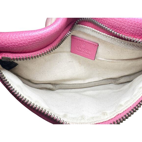 GUCCI Pink Grained Calfskin GG Logo Web Stripe Small Bum Belt Sling Bag - Picture 5 of 9